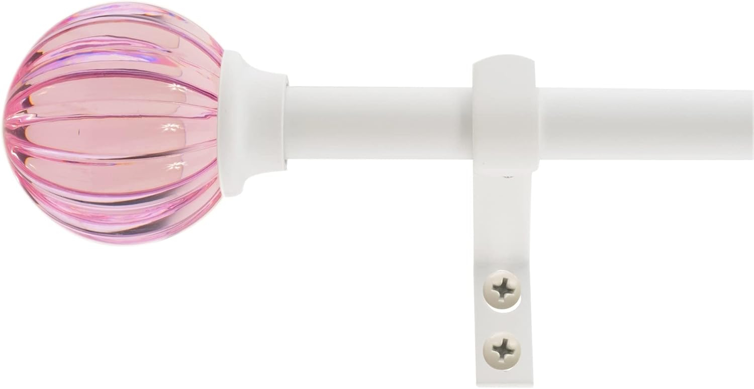 Decopolitan 48-in to 86-in Pink Steel Single curtain rod with Finials