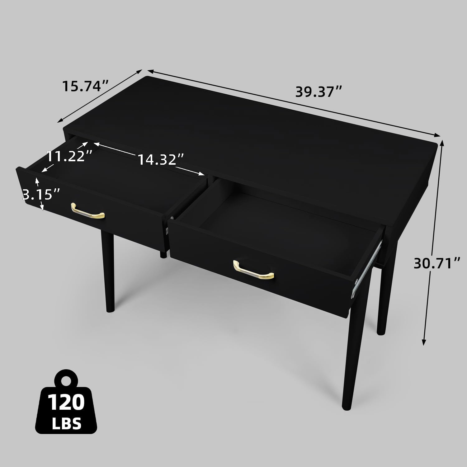 Small White Desk with 2 Drawers, Modern Writing Desk for Small Spaces, Home Office Desk for Study, Laptop Computer Desk for Work, Makeup Vanity Table for Bedroom (White)