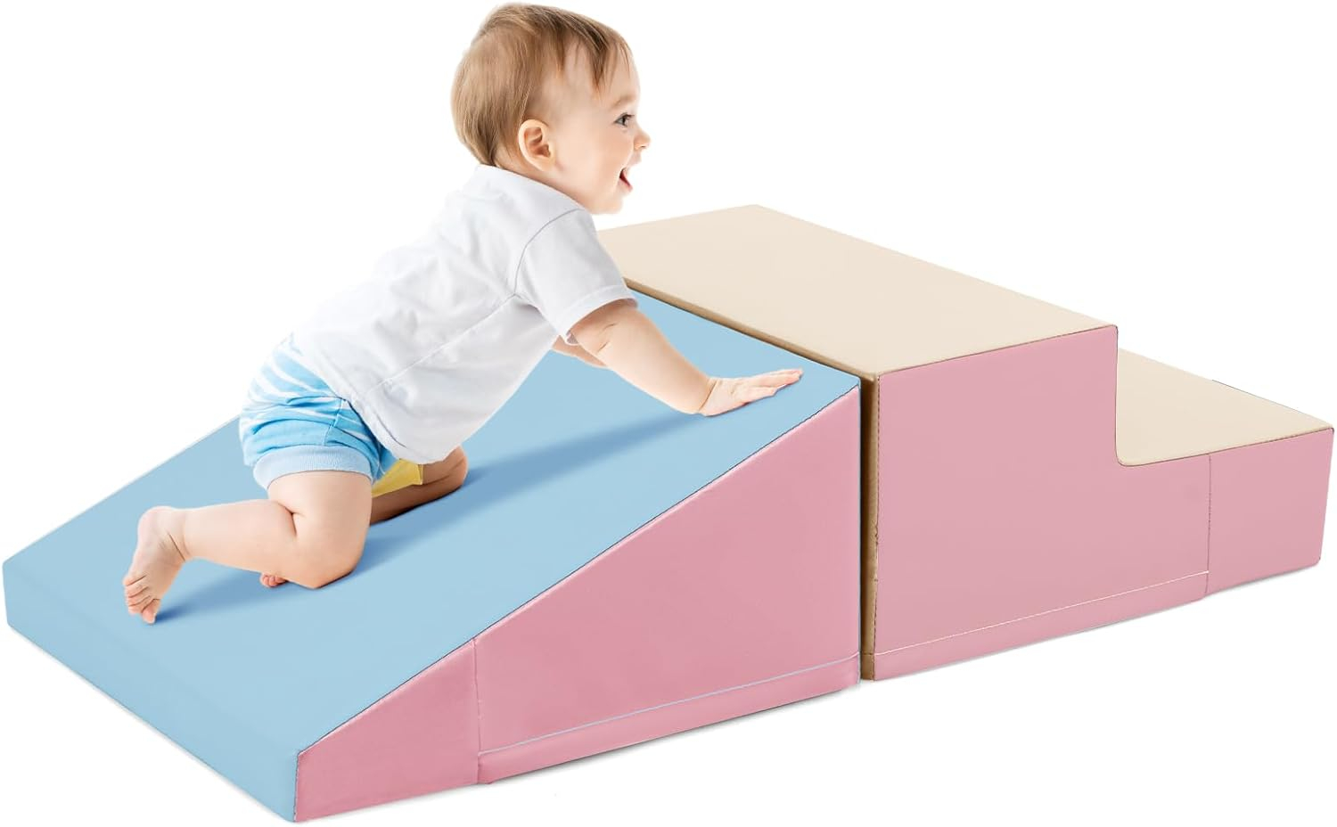 Costway Step and Slide Climber for Infants and Toddlers Baby Soft Foam Structure Blocks Pink