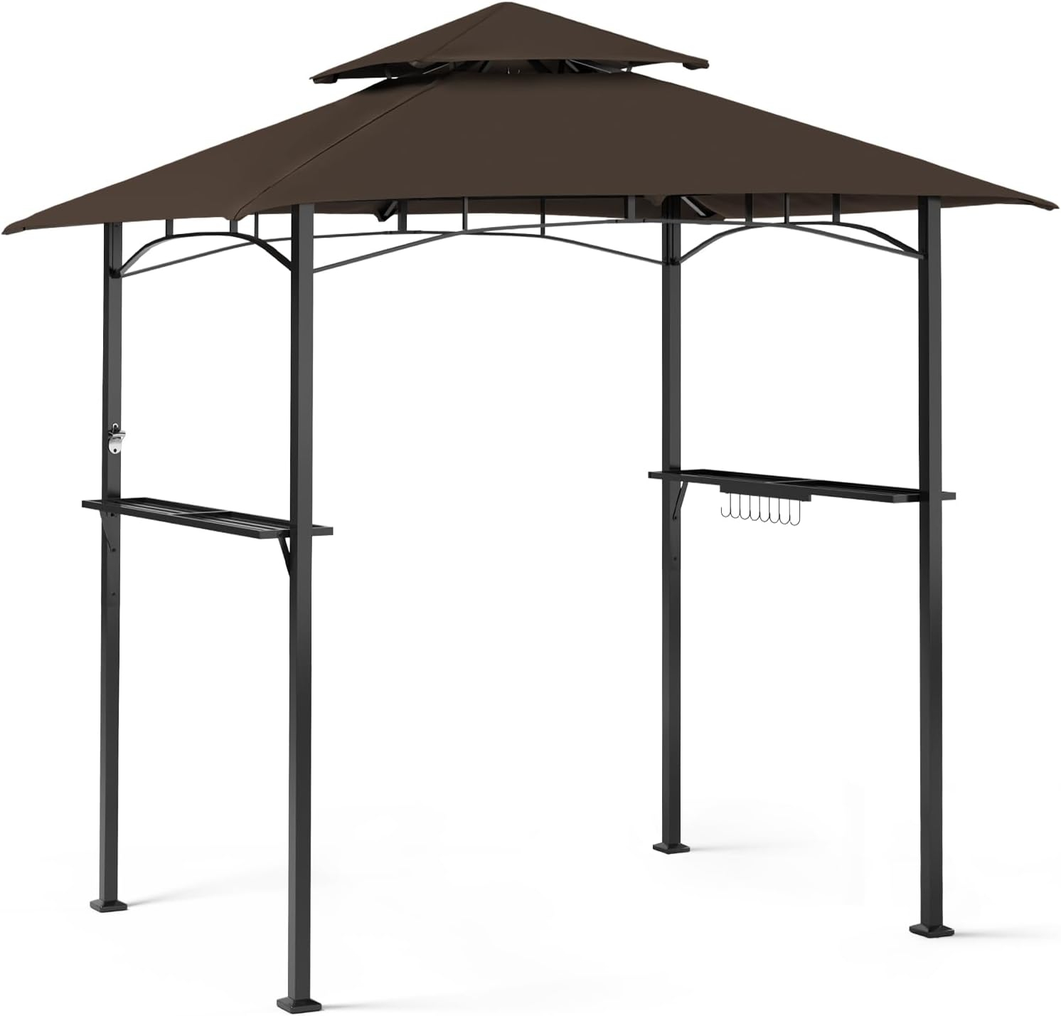 Incbruce 8' X 5' Grill Gazebo Canopy, Outdoor BBQ Gazebo Canopy with Double Tiered Tent Roof Cover & Metal Frame for Patio, Garden, Backyard (Brown)