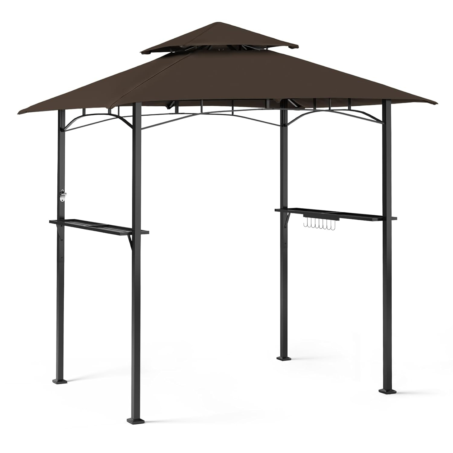 Incbruce 8' X 5' Grill Gazebo Canopy, Outdoor BBQ Gazebo Canopy with Double Tiered Tent Roof Cover & Metal Frame for Patio, Garden, Backyard (Brown)