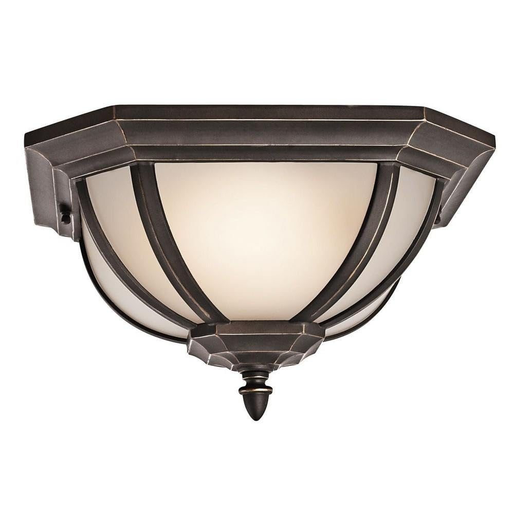 Salisbury Rubbed Bronze 2-Light Outdoor Flush Mount with White Linen Glass