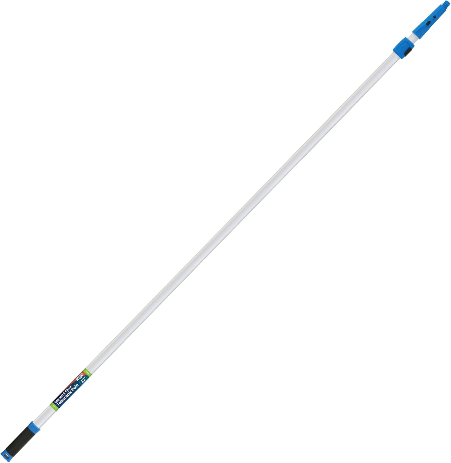 Unger Professional Connect and Clean 6’-12’ Aluminum Telescopic Extension Pole with Locking Cone and Quick-Flip Clamp, Compatible with Cleaning Tool Attachments, Indoor and Outdoor Use