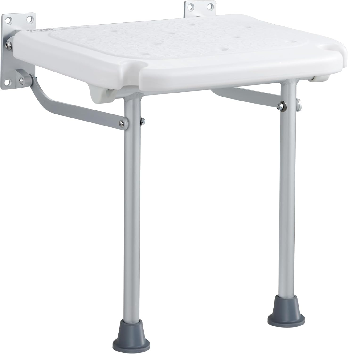 VEVOR Folding PE Shower Seat, 15.7'' x 14.8'' Unfolded, Wall Mounted Fold Up Shower Bench with 500 lbs Load Capacity, Space Saving Fold Down Shower Chair for Seniors Pregnant Women Children Adults