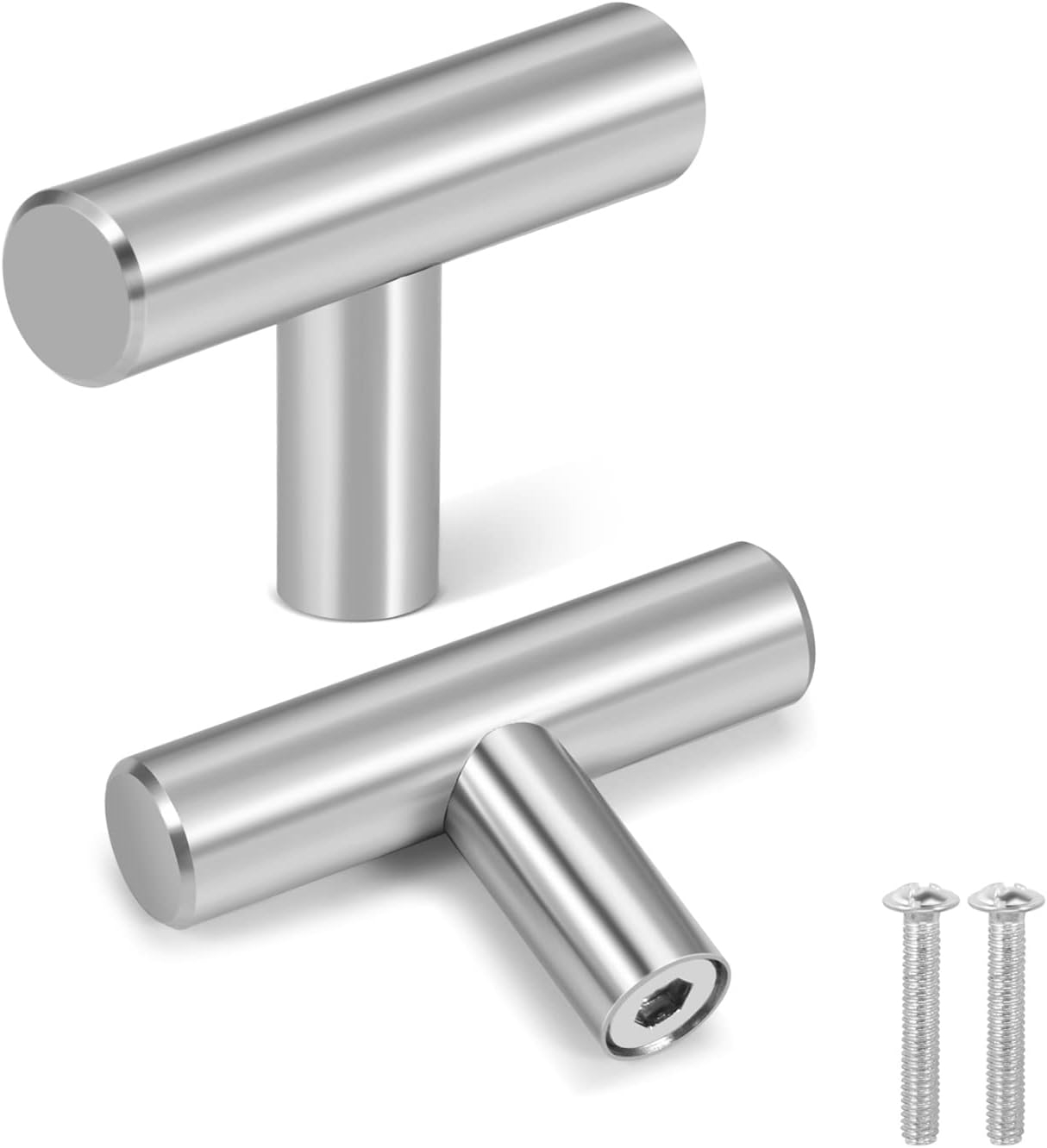 Flexzion 1 Pack Kitchen Cabinet Knobs T Bar Handles Drawer Pulls 2 inch Single Hole, Stainless Steel with Satin Brushed Nickel, Hardware for Kitchen Cupboard Door Bathroom Furniture