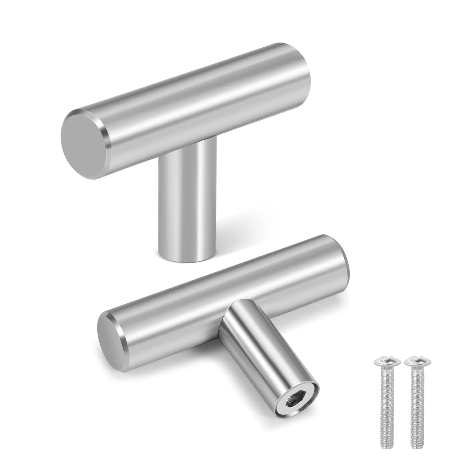 Flexzion 1 Pack Kitchen Cabinet Knobs T Bar Handles Drawer Pulls 2 inch Single Hole, Stainless Steel with Satin Brushed Nickel, Hardware for Kitchen Cupboard Door Bathroom Furniture