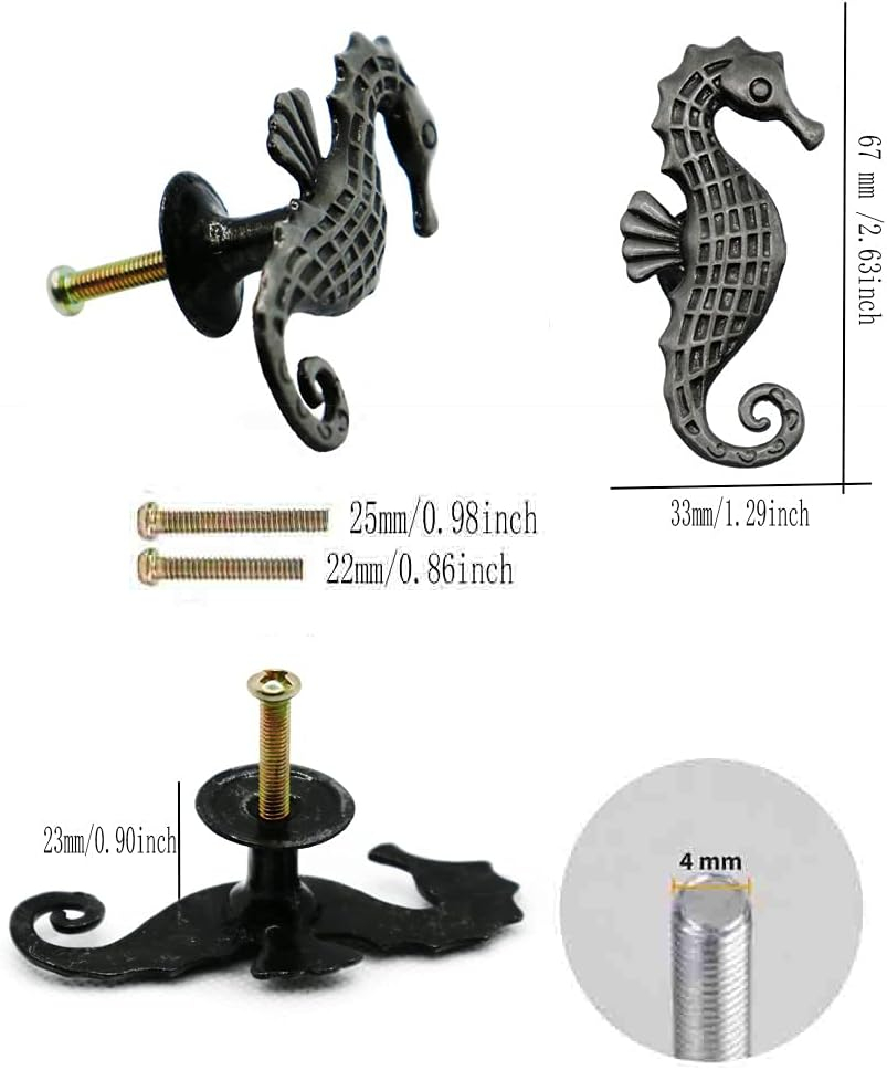 Seahorse Cabinet Knobs, 4Pcs Zinc Alloy Cabinet Pull Cabinet Door Knobs Dresser Drawer Handles Knobs for Dresser Drawers Pull