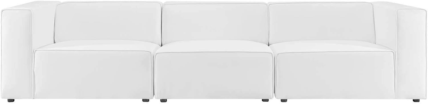 Mingle Expansive 3-Piece White Faux Leather Sectional Sofa