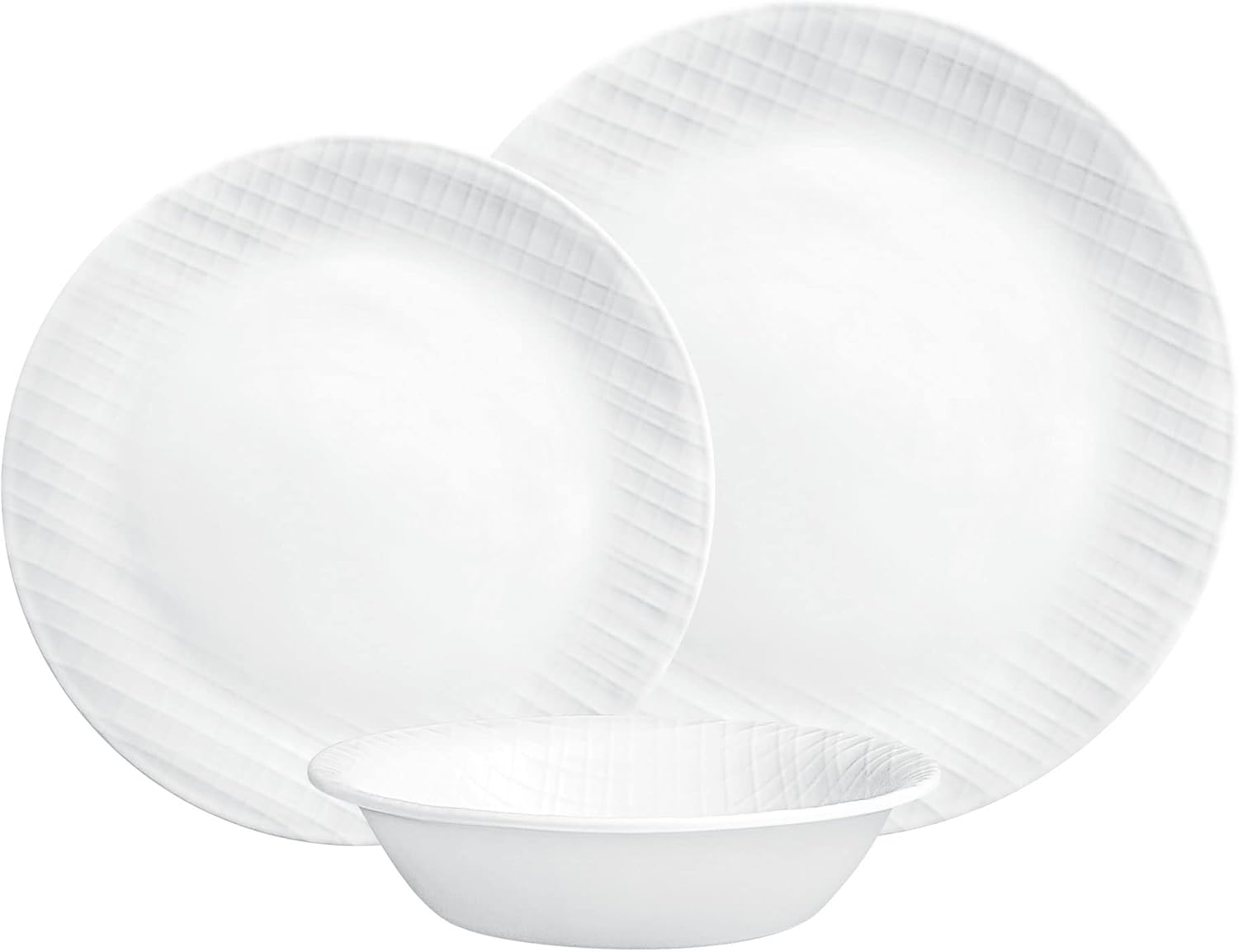 Corelle Dinnerware Set, 12-Piece, Linen Weave, Tempered Glass, Dinner Plates, Side Plates & Bowls, 3X More Durable, Half The Space & Weight of Ceramic, 1146908