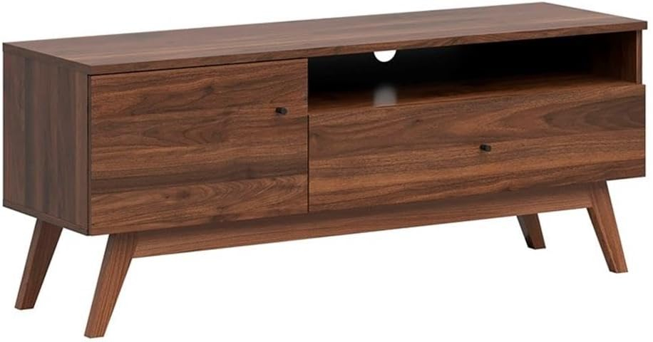 Lifestyle Solutions Westley Mid-Century TV Stand for TVs up to 55" Maximum, Walnut Brown Finish Wood