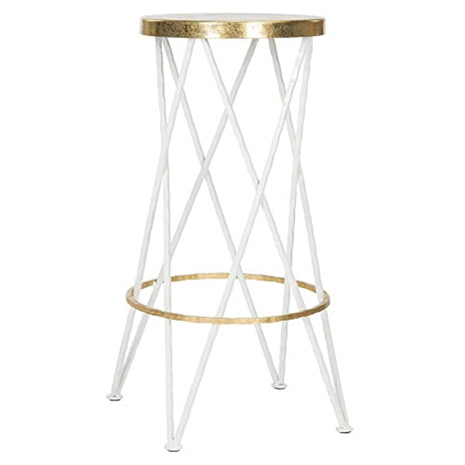 SAFAVIEH Hester Mid-Century Retro Round Top Bar Stool, Black/Gold