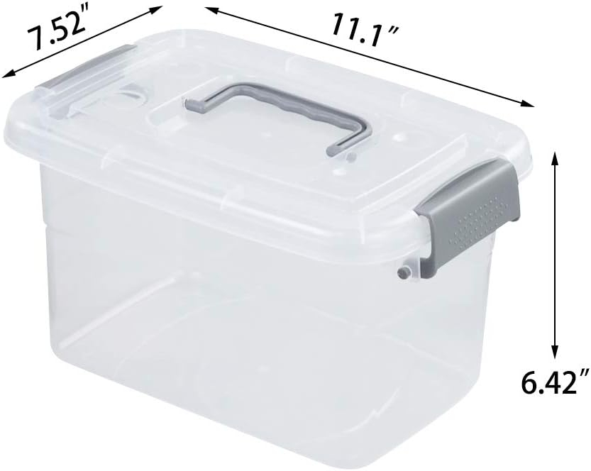 6-Pack Home Storage Bins, Plastic Container, Latching Box with Handle (Grey handle)