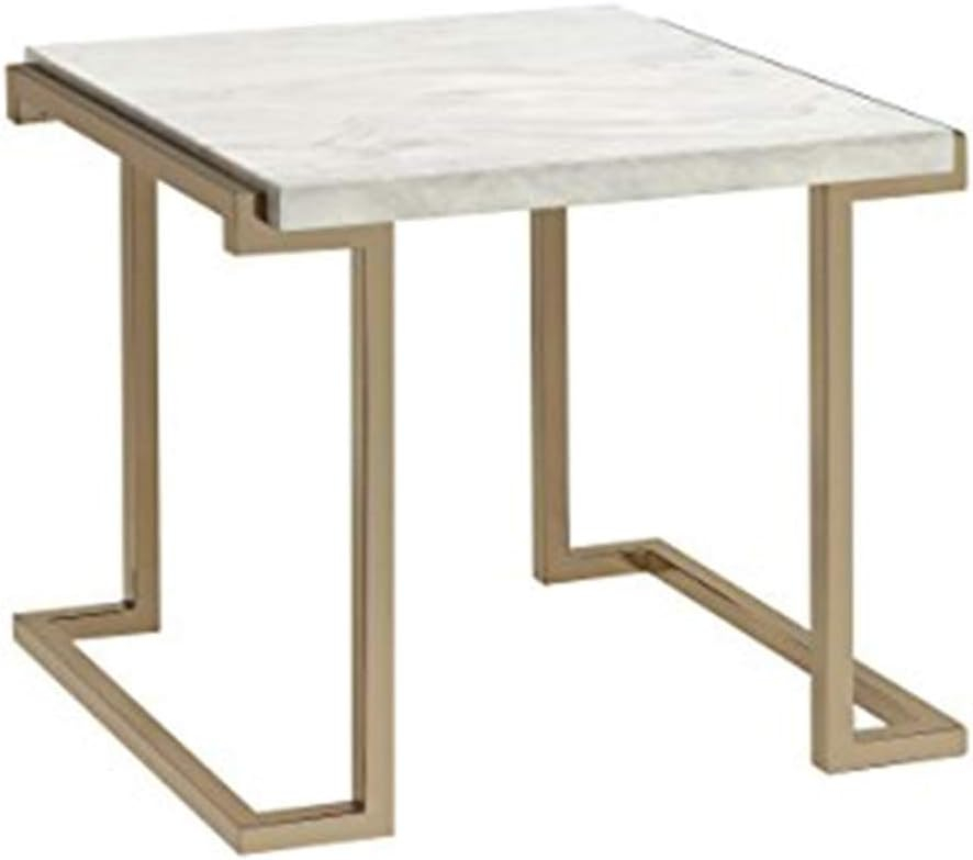 Marble Top End Table With Metal Base White And Gold - Saltoro Sherpi