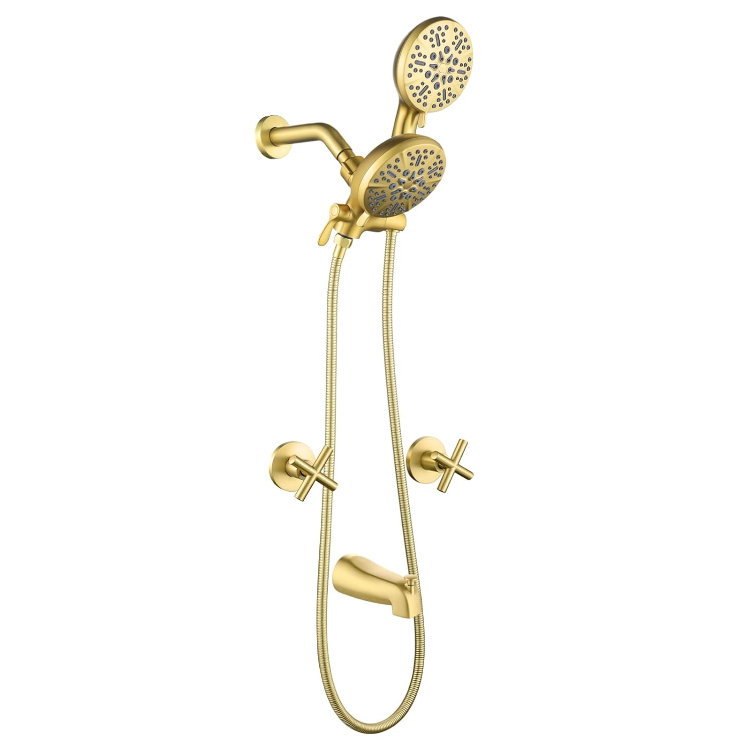 2 Handle Shower Faucet Shower System Complete 2 in 1 Shower Combo Set with Handheld Showerhead Shower Trim Kit Wall Mounted Shower Fixtures Brushed Gold