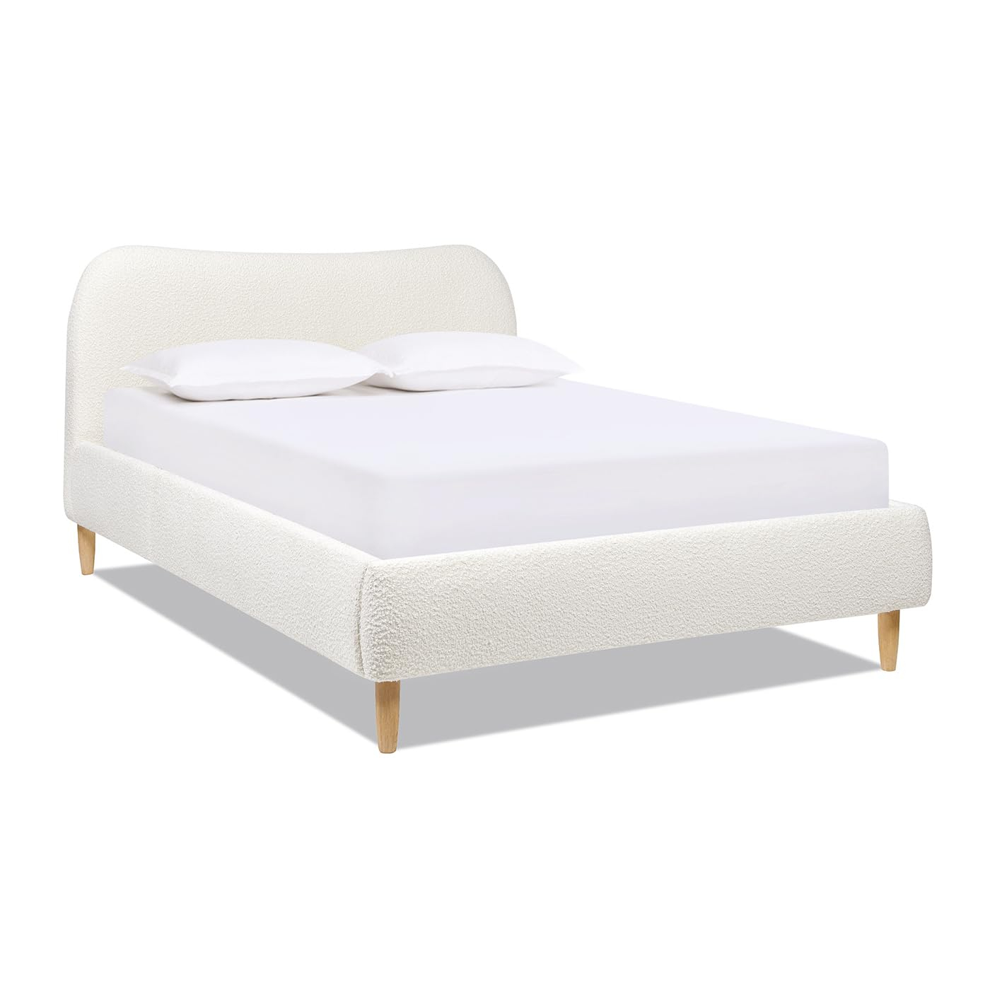 Jennifer Taylor Home Roman Curved Headboard Upholstered Platform Bed, Queen, Ivory White Boucle