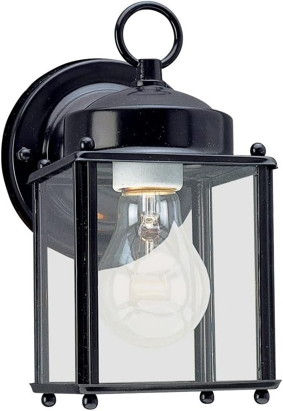8592-12 New Castle One-Light Outdoor Wall Lantern with Clear Glass Panels, Black Finish