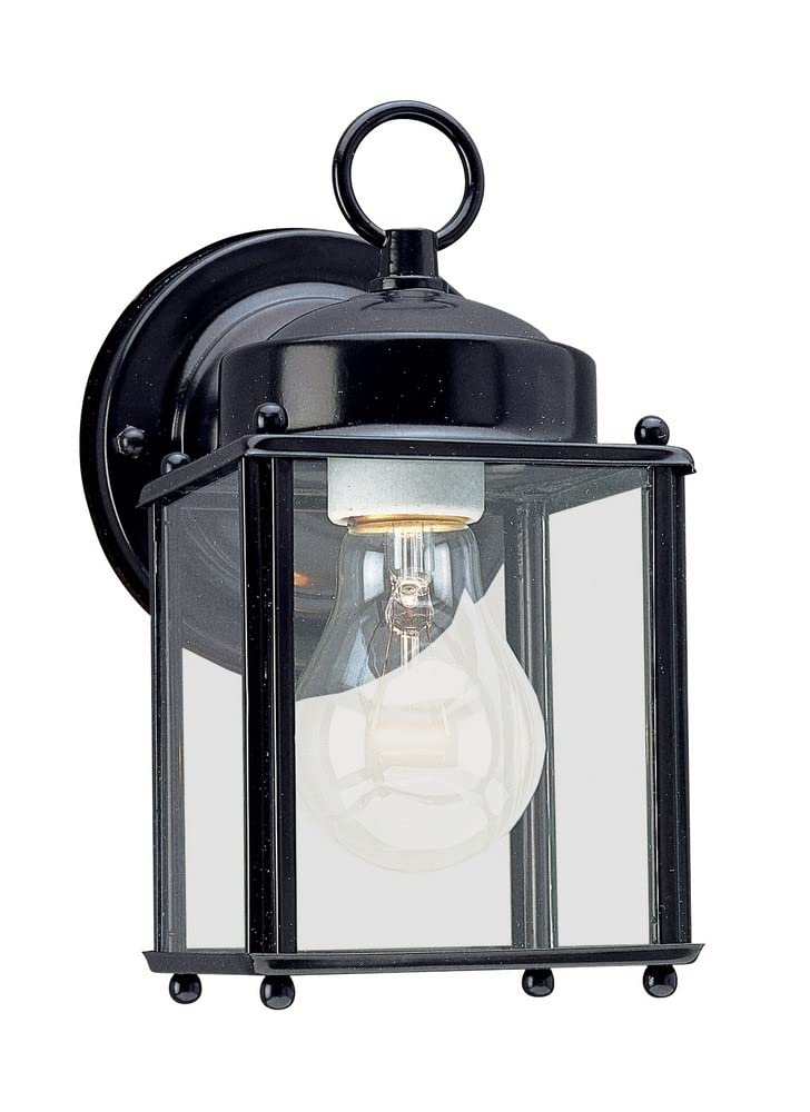 Sea Gull Lighting 8592-12 New Castle One-Light Outdoor Wall Lantern with Clear Glass Panels, Black Finish