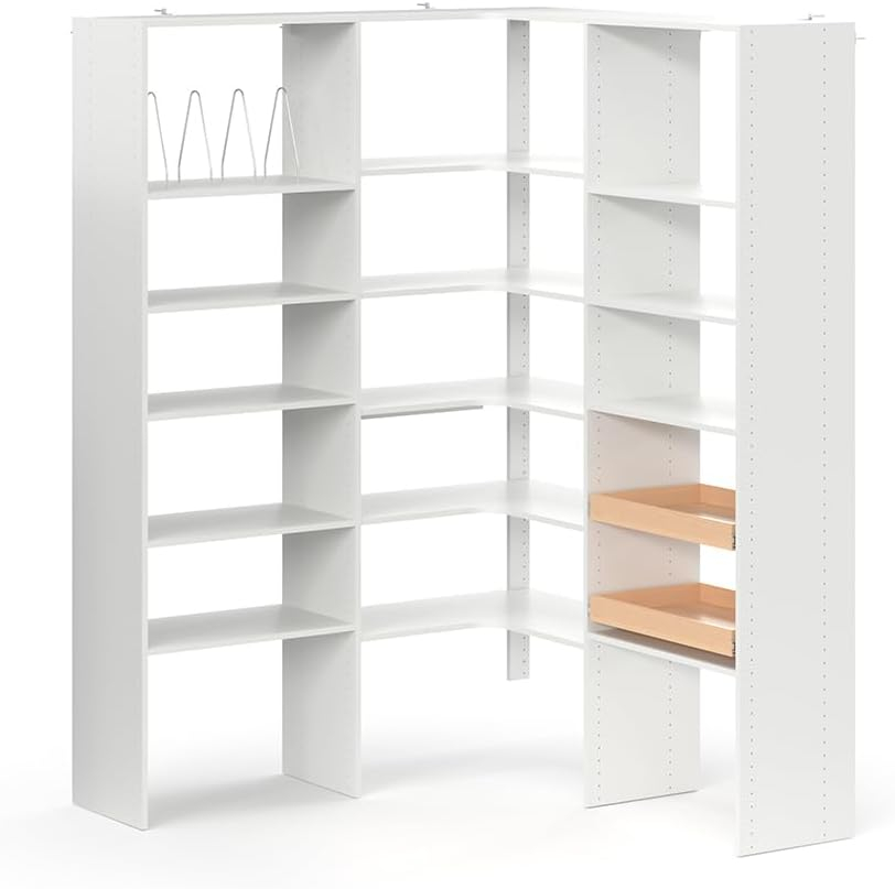 55 in. W White Wood Pantry Corner System
