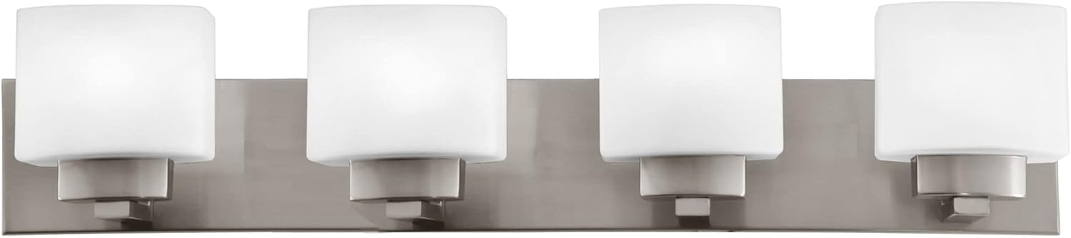 Design House Dove Creek 4-Light Dimmable Vanity Light with Frosted Glass Shades, Satin Nickel