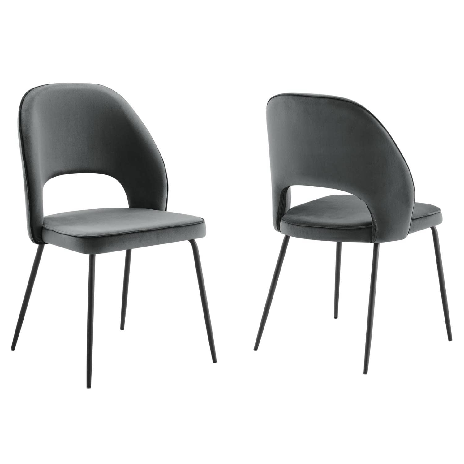 Modway Nico Performance Velvet Dining Chair Set of 2 in Black Gray