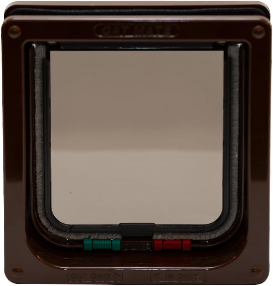 Cat Mate 4 Way Locking Cat Flap with Door Liner, Transparent Flap, and Magnetic Catch - Brown