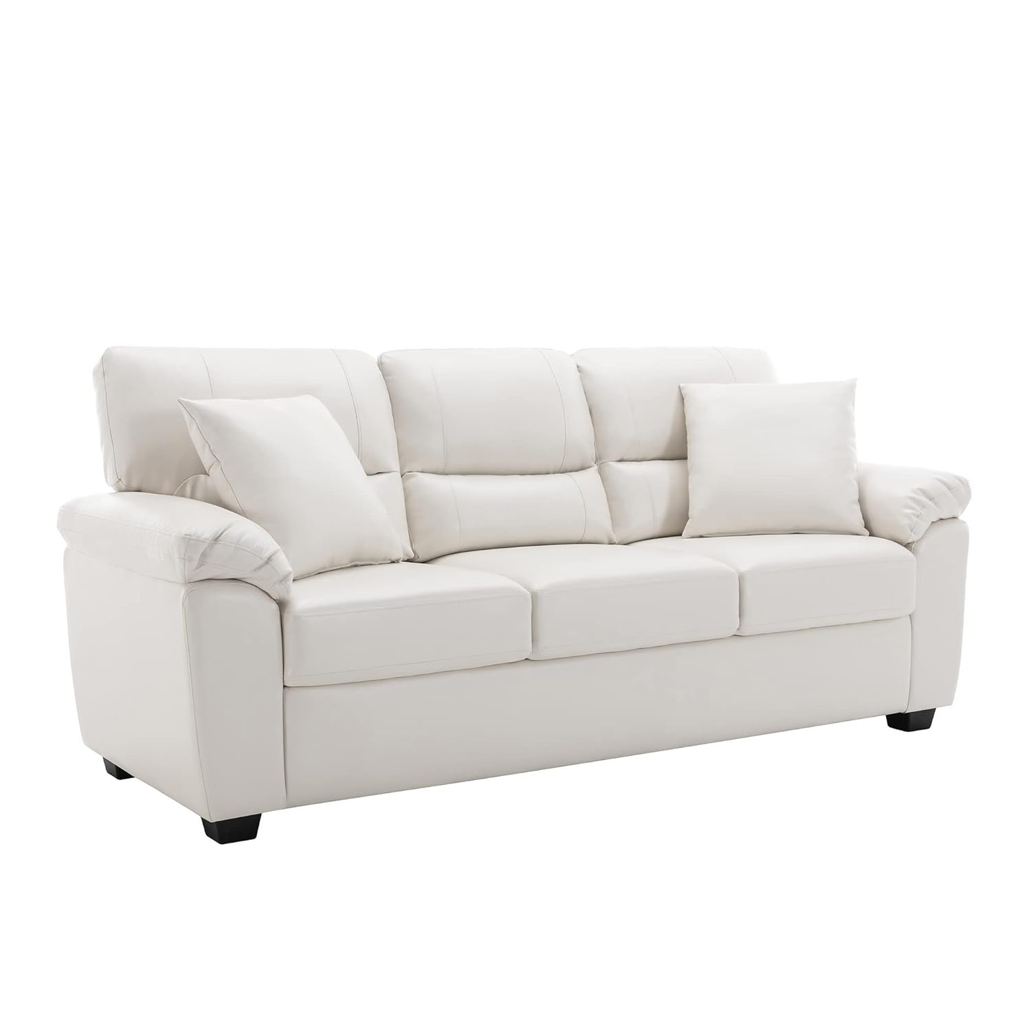 White Faux Leather Three-Seater Sofa with Removable Cushions