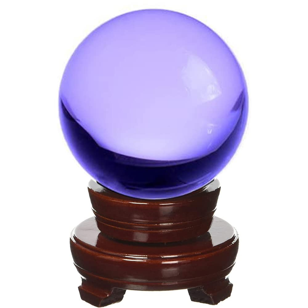 Amlong Crystal Meditation Divnation Sphere Feng Shui Crystal Ball, Lensball, Decorative Ball with Wooden Stand and Gift Box, Purple, 2 inch (50mm) Diameter