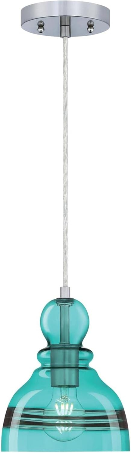 Westinghouse 6118900 Fiona 7" Wide Mini Pendant - Brushed Nickel / Turquoise Glass