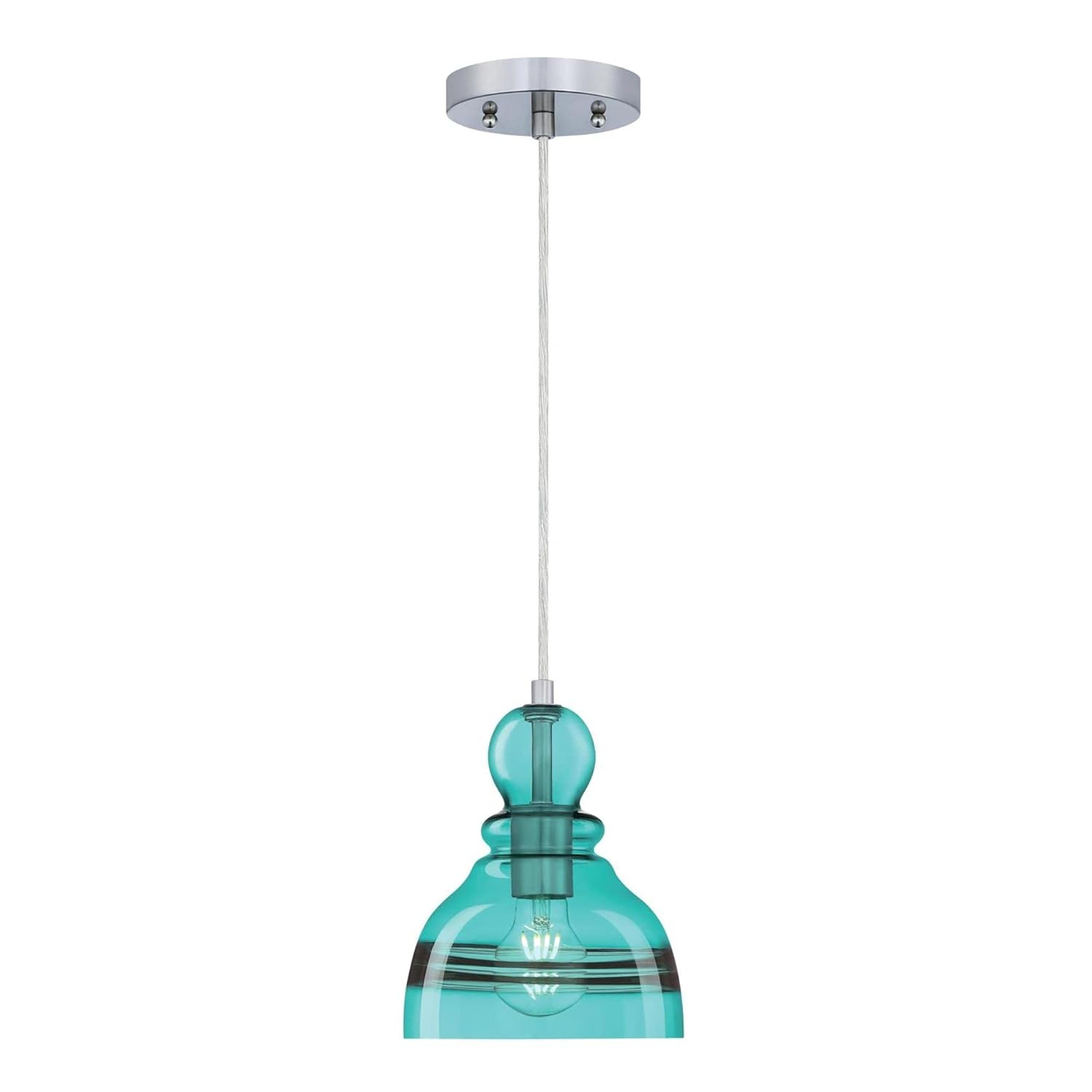 Westinghouse 6118900 Fiona 7" Wide Mini Pendant - Brushed Nickel / Turquoise Glass