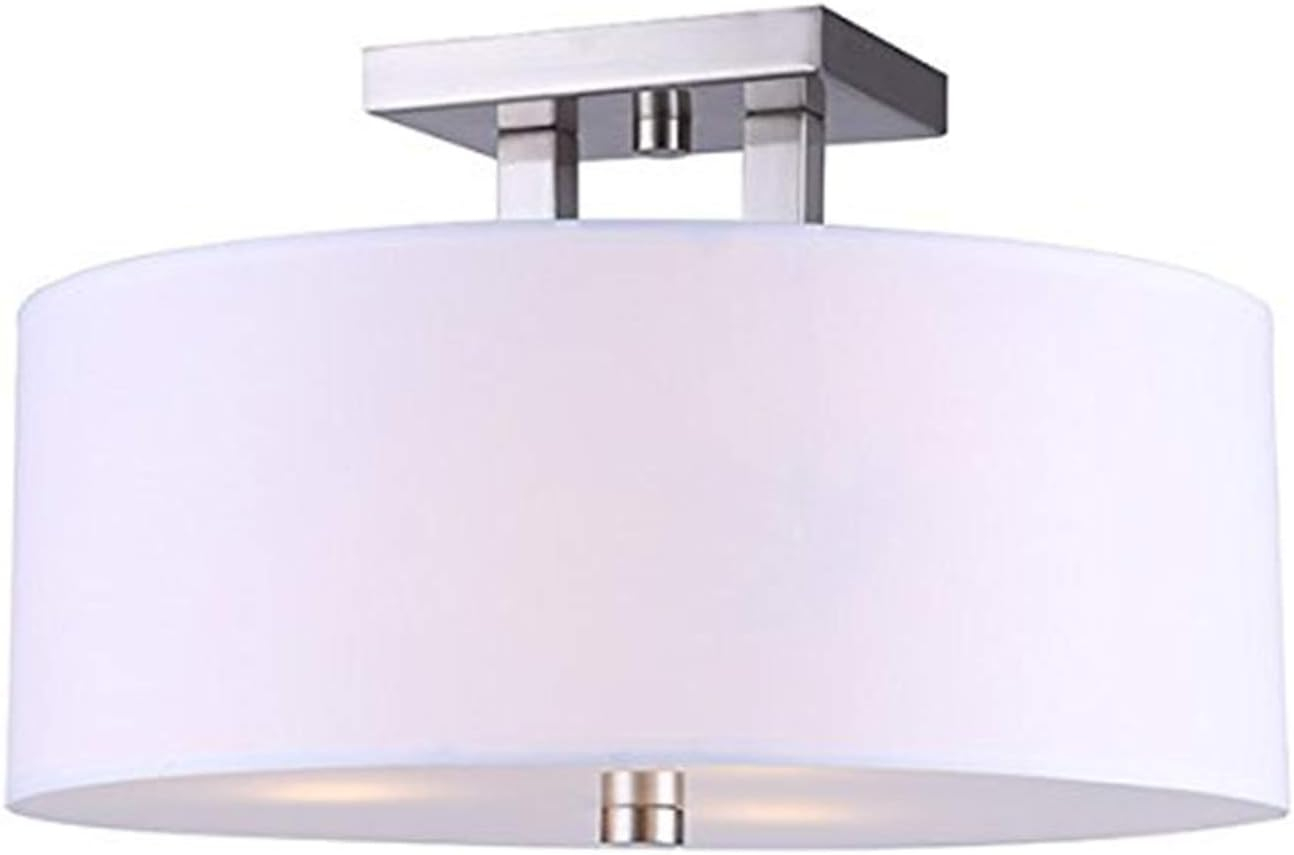 Brushed Nickel Semi-Flush Mount with White Glass Shade