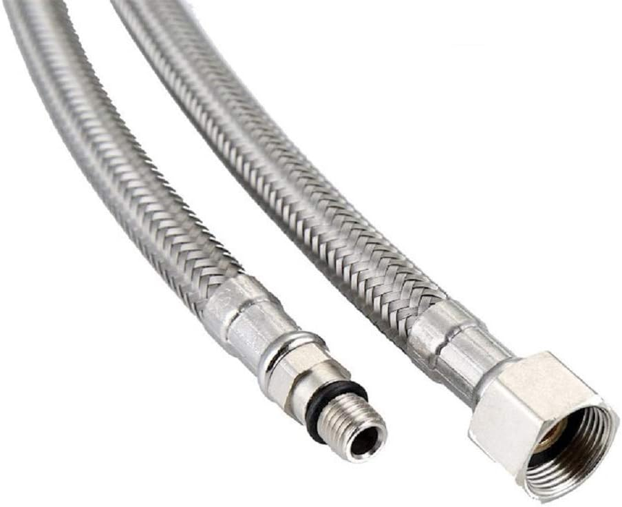 (2Pcs) EZ-Fluid 20-Inch Long Faucet Connector Braided Stainless Steel Supply Hose 3/8-Inch Female Compression Thread x M10 Male Connector