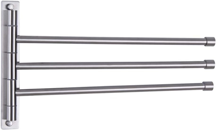 GERZWY Bath Towel Holder Swing Out Towel Bar SUS 304 Stainless Steel Bathroom Hand Towel Rack 3-Bar Folding Arm Swivel Hanger Wall Mount Brushed Finish HYG03-LS