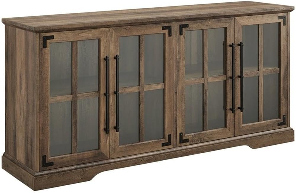 Pemberly Row Farmhouse 4 Door Wood TV Stand for TVs up to 58" in Rustic Oak