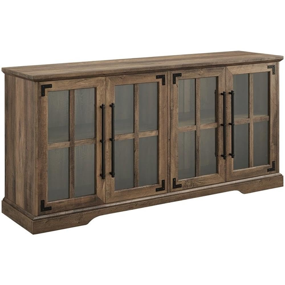 Pemberly Row Farmhouse 4 Door Wood TV Stand for TVs up to 58" in Rustic Oak