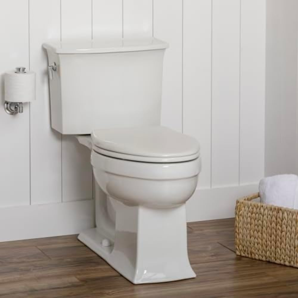 Bemis Alesio Slow Close Toilet Seat, Sleek Chrome Hinges and Adjustable Perfect Fit Wood Seat, Round, White