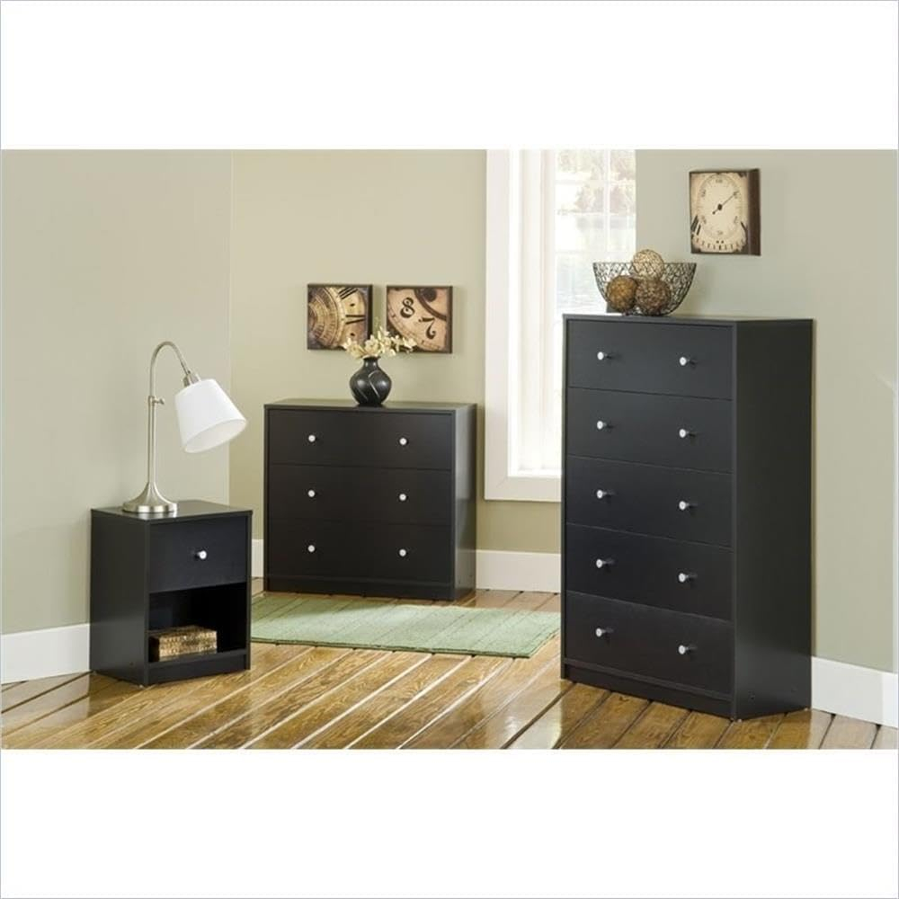 Home Square 2 Piece Bedroom Set with 6-Drawer Double Dresser and 1-Drawer Nightstand in Black