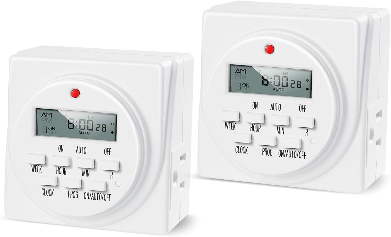 iPower Digital Programmable Timer, Heavy Duty Dual Outlet for Lights, 125VAC, 15A, 60 Hz, 1725W, ETL Listed, Indoor Dual Outlet Switch, Appliance, Pool Pump, White, 2 Pack