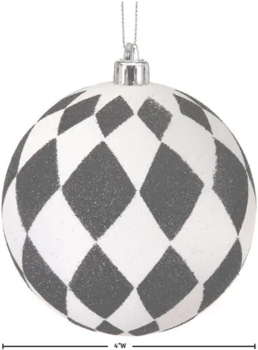 Regency 100 mm Glitter Harlequin Ball Black and White Ornaments