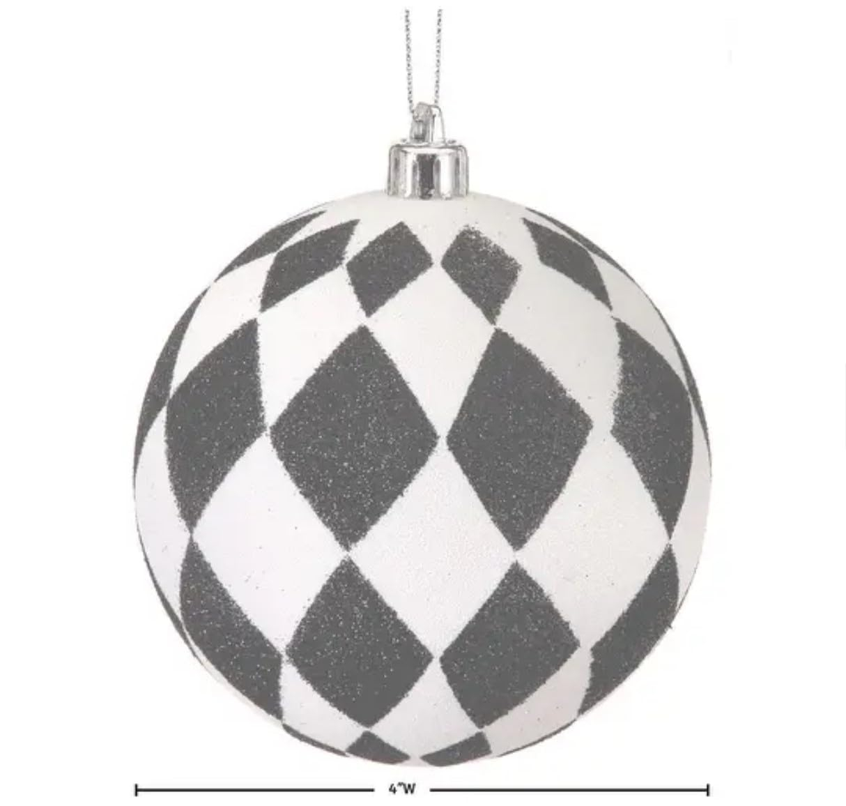 Regency 100 mm Glitter Harlequin Ball Black and White Ornaments