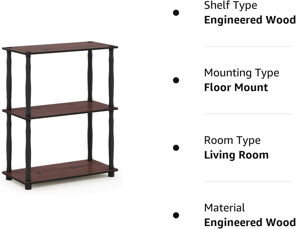 Furinno Durable 23.6"W x 11.6"D x 29.5"H 3-Shelf Freestanding Shelving Unit, Dark Cherry and Black