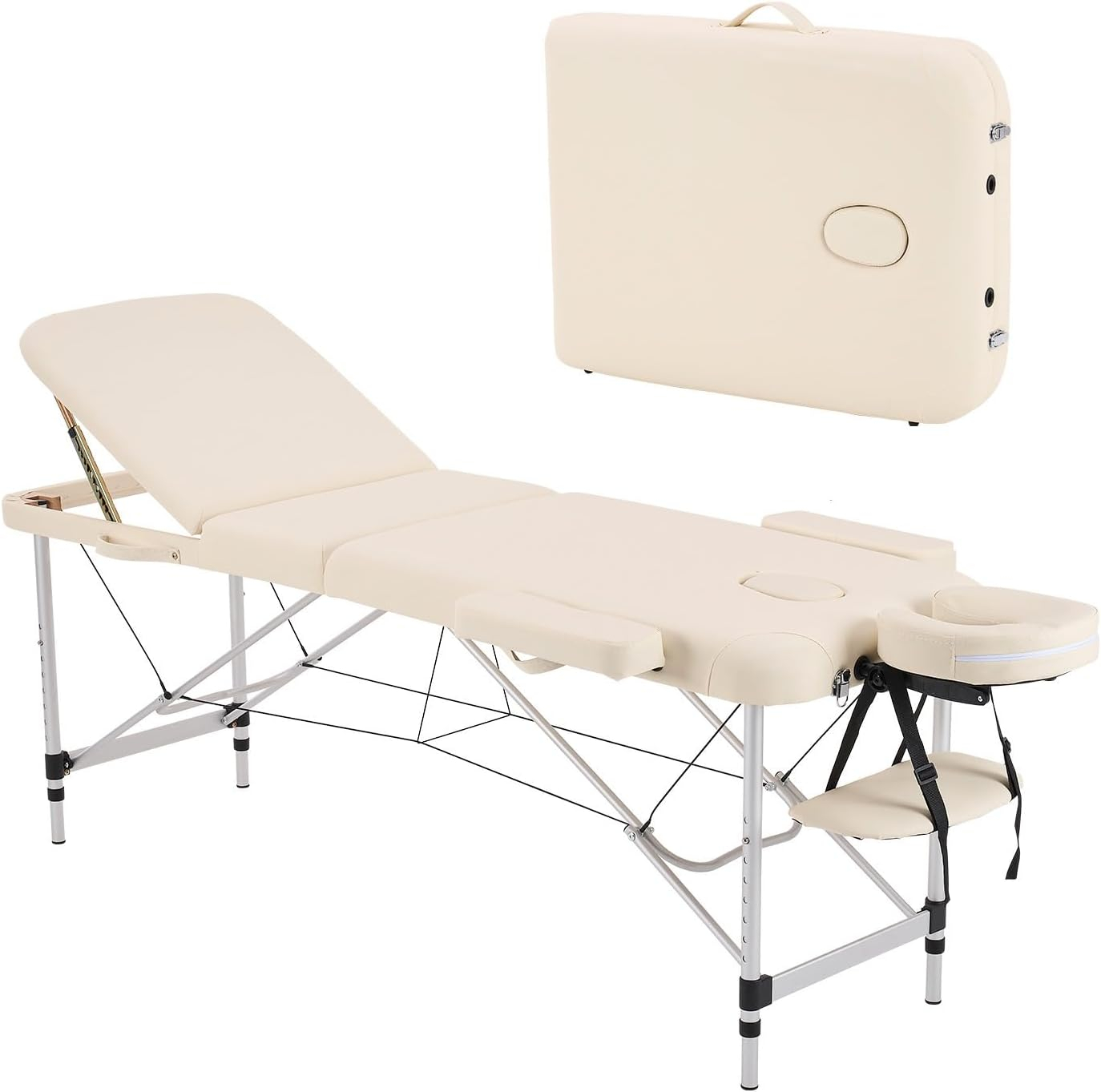 YOUNIKE Massage Tables Portable Lash Bed for Eyelash Extensions Professional Aluminum 3 Folding Lightweight Height Adjustable Facial Spa Beauty Salon Tattoo Home White