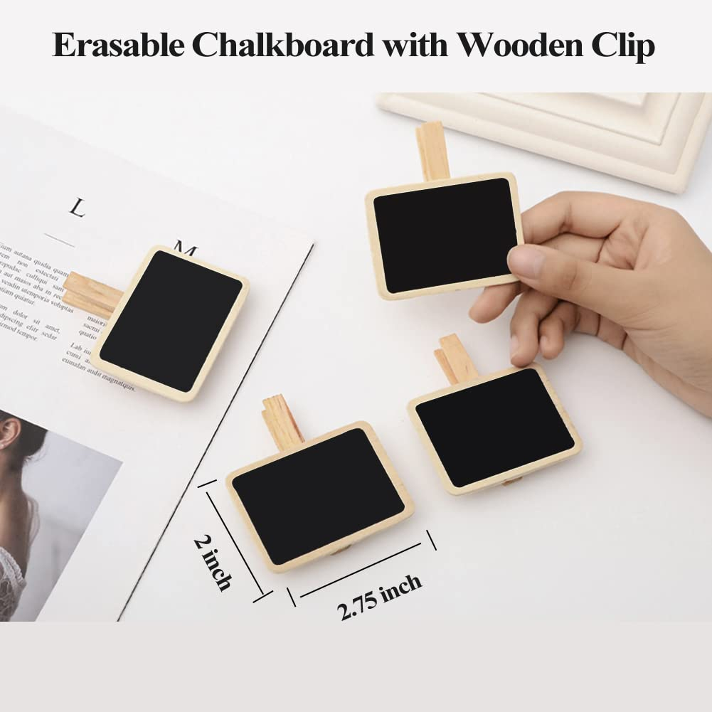 12 Mini Retangle Chalkboard Blackboard with Wooden Clip Message Board Signs and Labels Clips