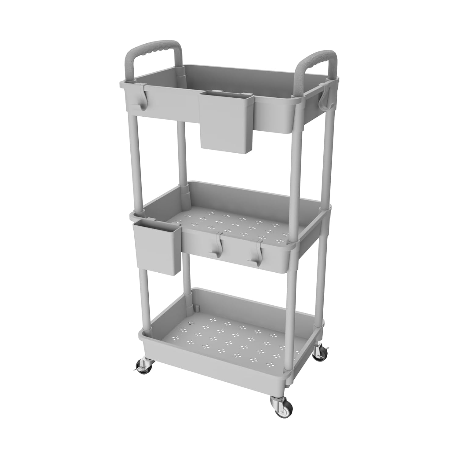 3 Tier Rolling Utility Cart with Handle,REBECAT Utility Cart Made of Multifunctional Storage Organizer Tool for Kitchen,Bathroom,Living Room,Office(Gray)