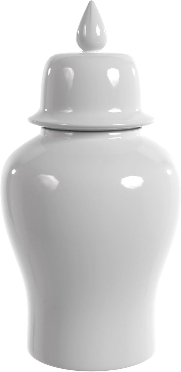 Red Lantern 18" White Porcelain Temple Jar