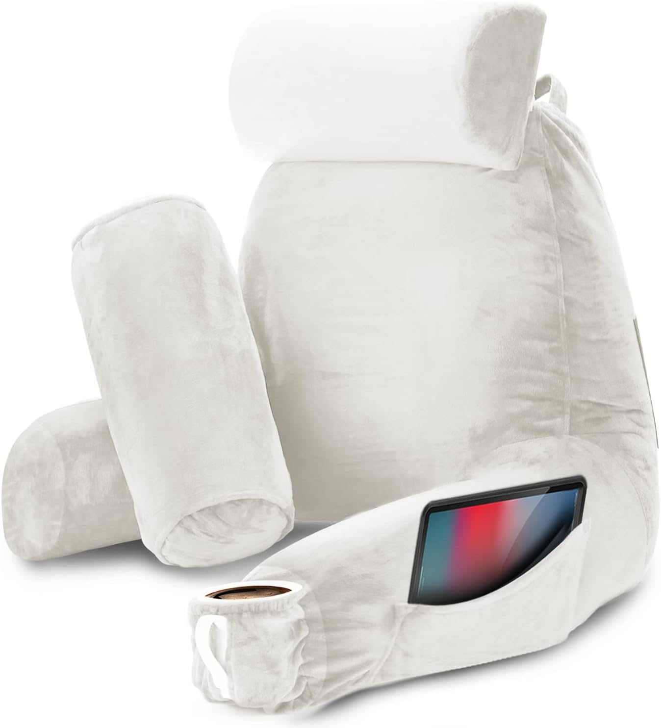 Nestl Reading Pillow with Shredded Memory Foam Includes 2 Neck and Lumber Support Pillows, Designed for Sitting Up in Bed and Couch, Back and Arms Adjustable Support for Adult & Teens, Red