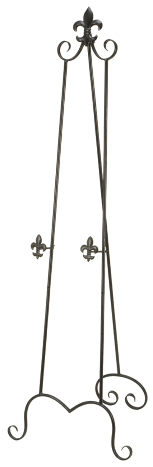 Black Iron Adjustable Floor Easel with Scroll Accents