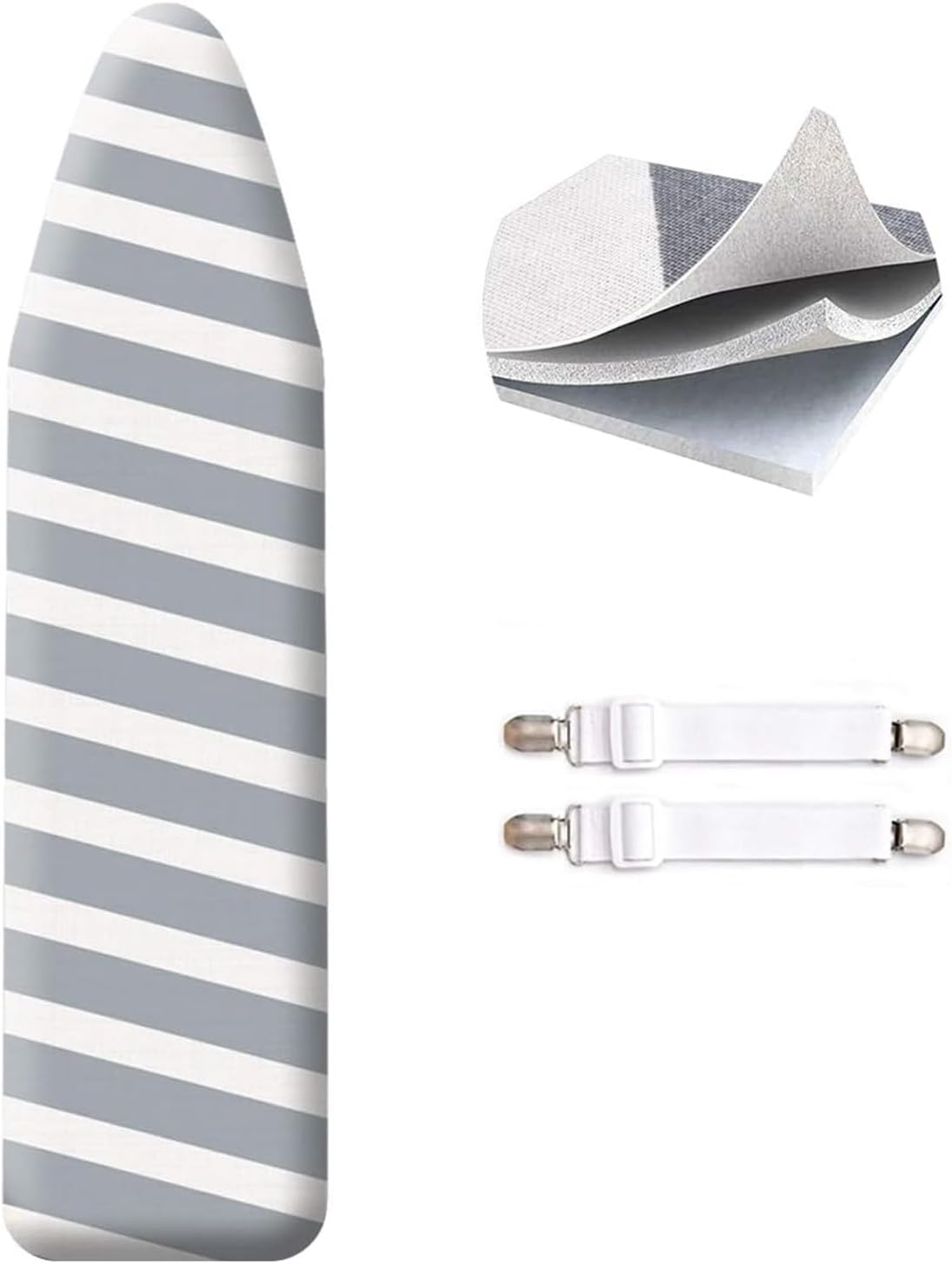SheeChung 49"x15" Ironing Board Cover and Pad - with Elasticized Edges and 2 Connecting Straps,Premium Heavy Duty 4-Layer Silicone Coated Cover,Heat Reflective,Scorch Resistant