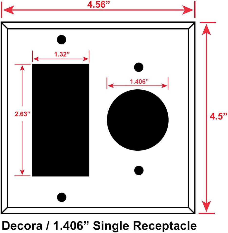 2 Gang Combination METAL Wall Plate - (1) Decora - GFCI - Rocker with (1) 1.406" Single Simplex Style Receptacle - Light Switch Plate Cover, Steel Painted White, UL Listed, 4.5" x 4.5" - Made in USA