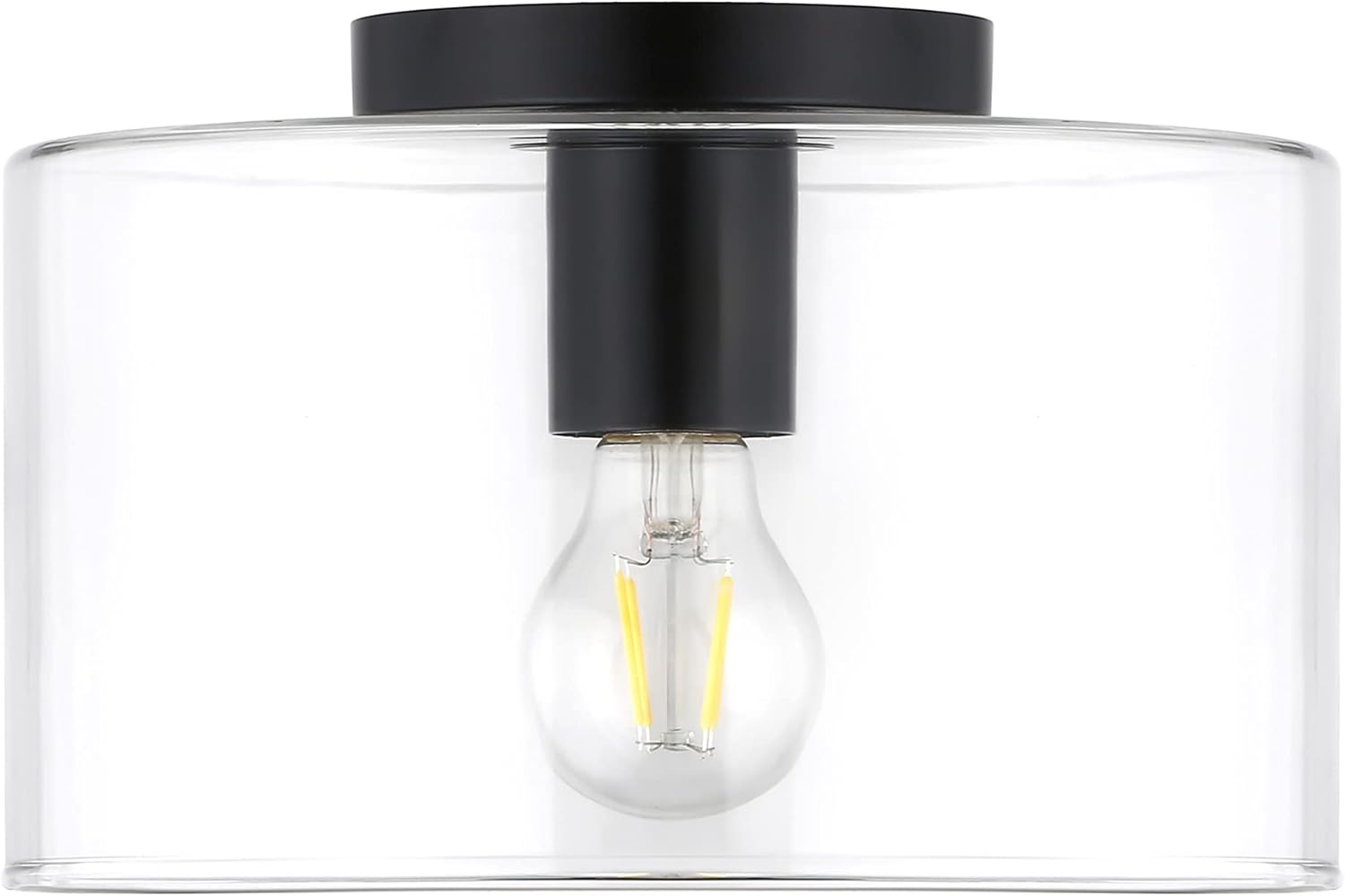 Evelyn&Zoe 10" Matte Black Metal/Glass Semi Flush Mount