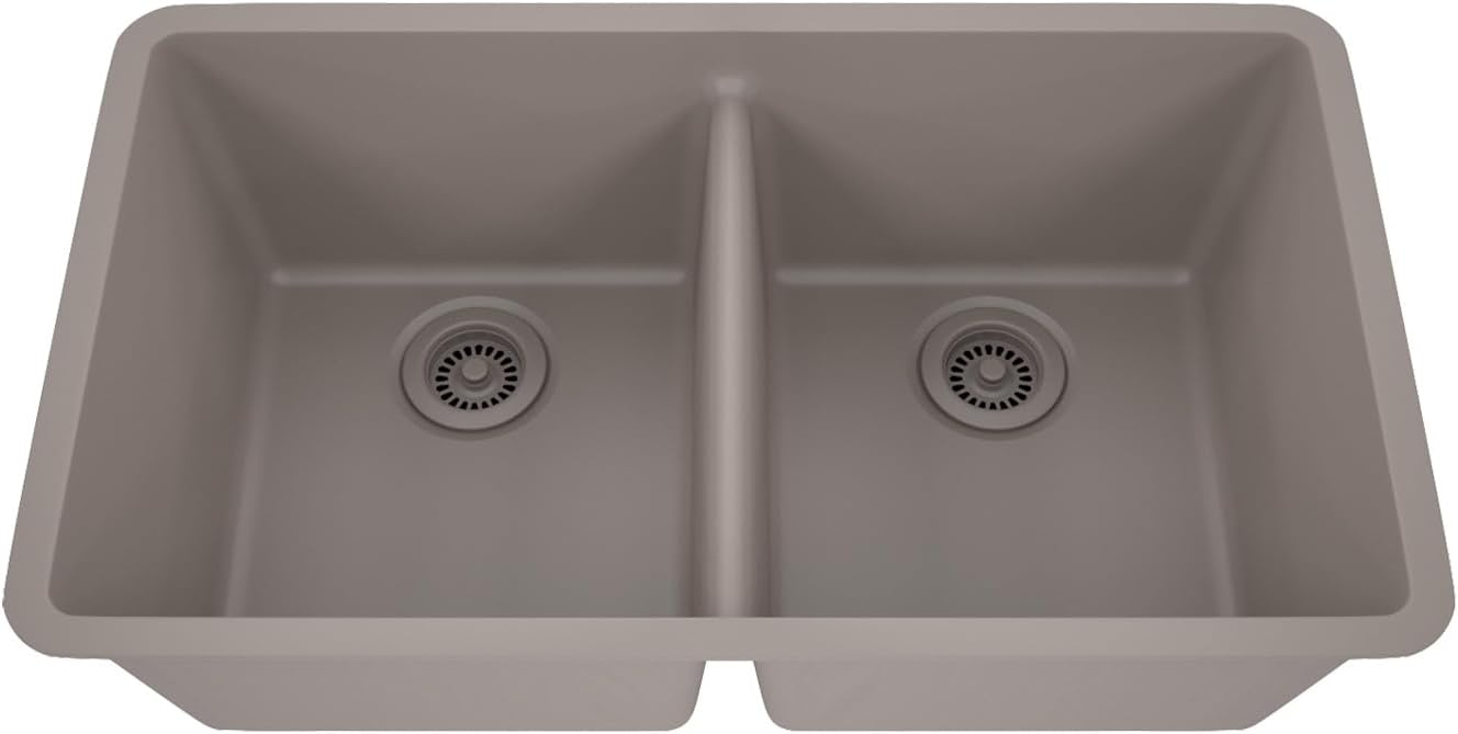 Lexicon Double Bowl Drop-in Stone Kitchen Sink, 32" x 19"